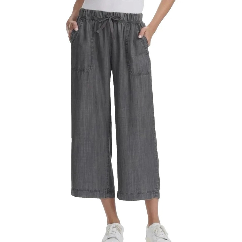 Splendid Women's‎ Wide Leg Crop Pants Small Black Drawstring Pull On NWT